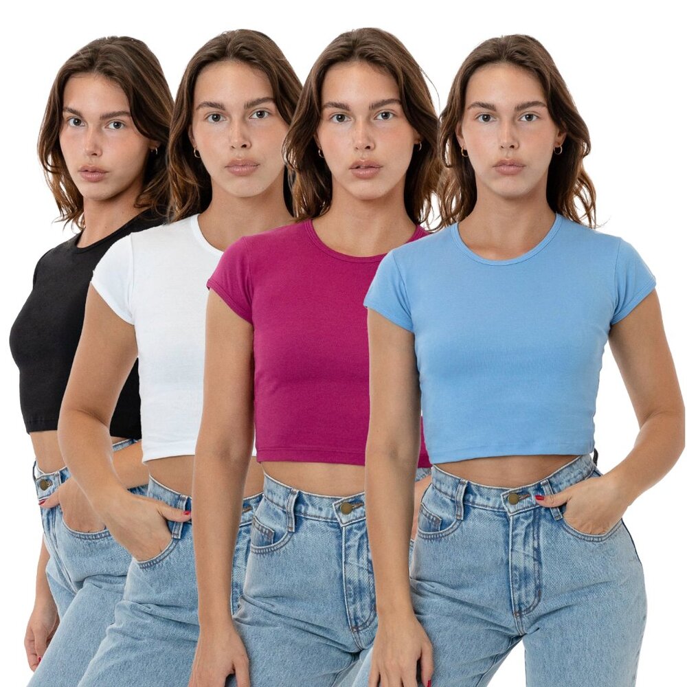 SOLD Los Angeles Apparel Cap Sleeve Baby Rib Crop Tops Cotton Medium Lot